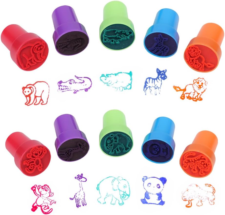 Detalle de OSDUE kinderstempels, set van 10 zelfinktende dierenstempels