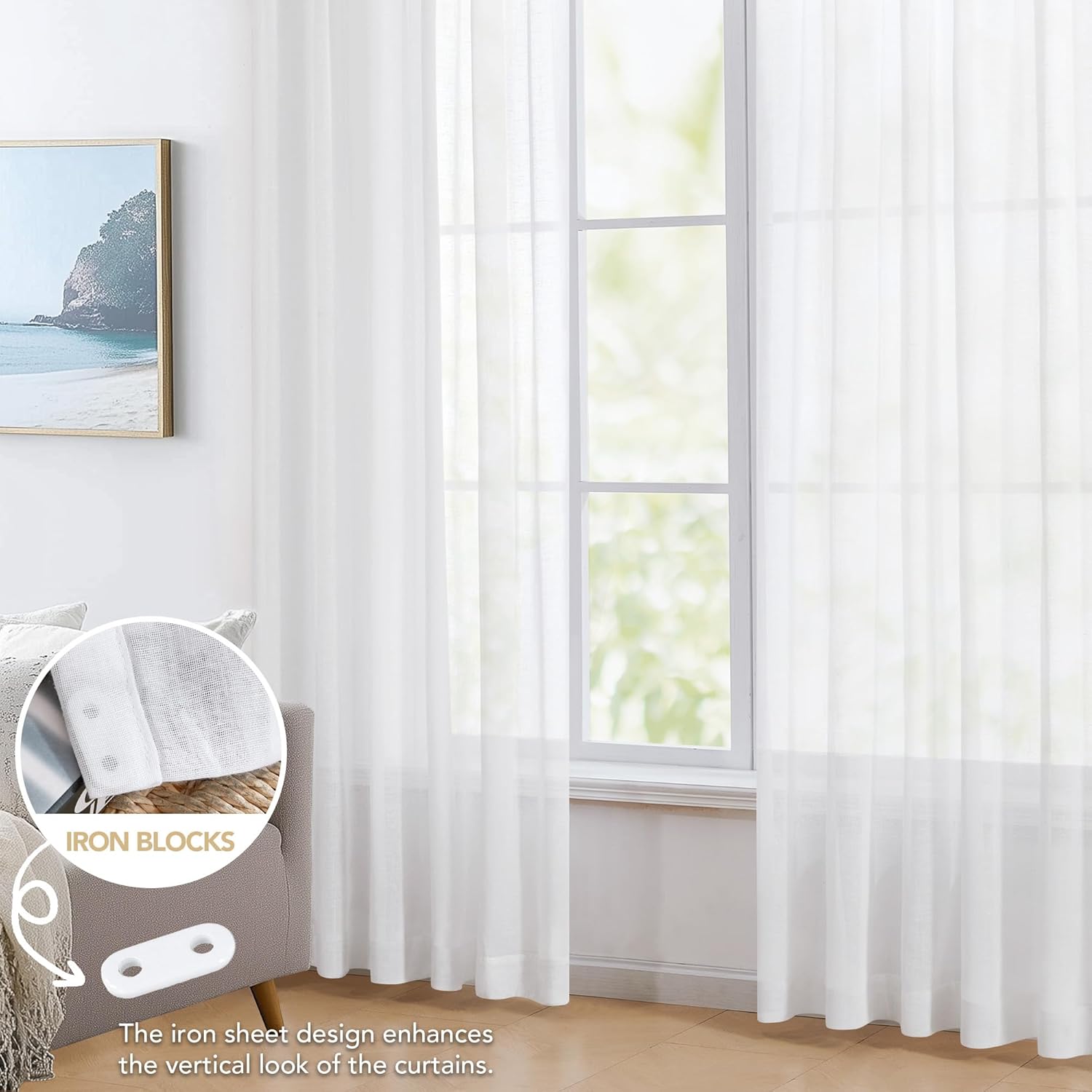 Thumbnail 3 de Deconovo Cortinas de Gasa con Volantes, Semitransparentes, Blanco 🪟