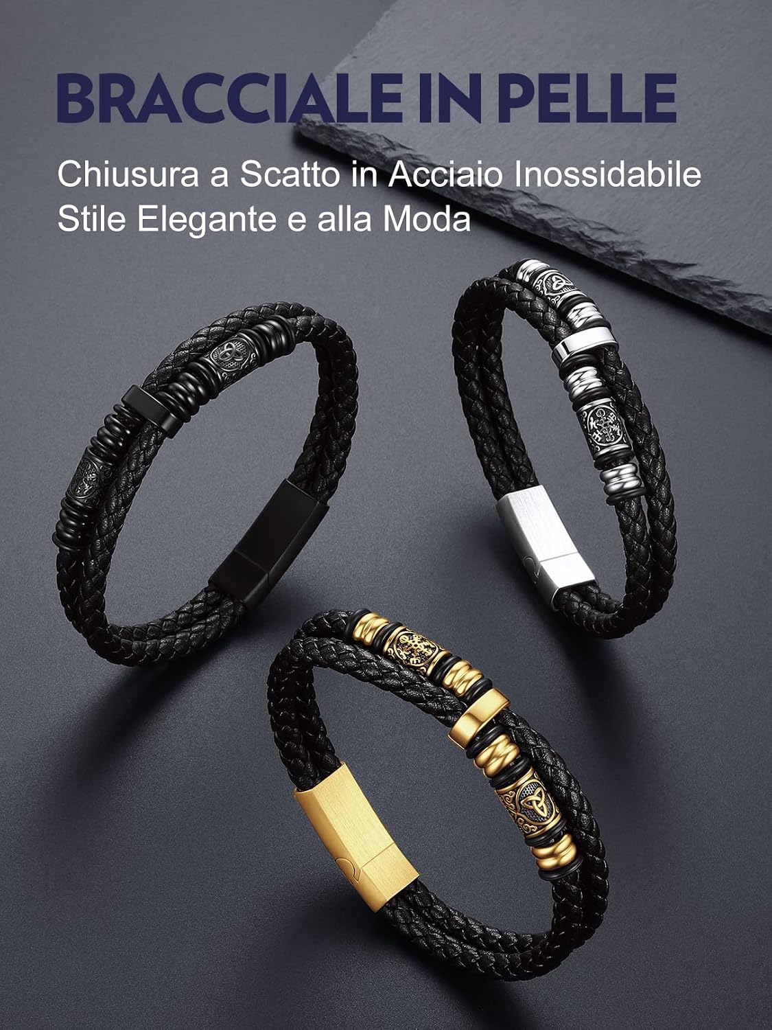Thumbnail 5 de Bandmax Bracciale Pelle Intrecciata 21cm 💍