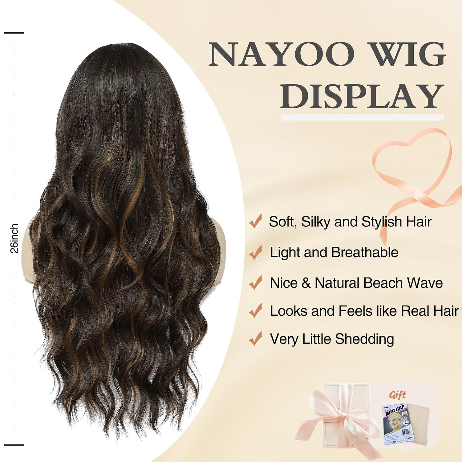 Thumbnail 1 de NAYOO 229227 26-Inch Long Wavy Wig with Balayage Highlights