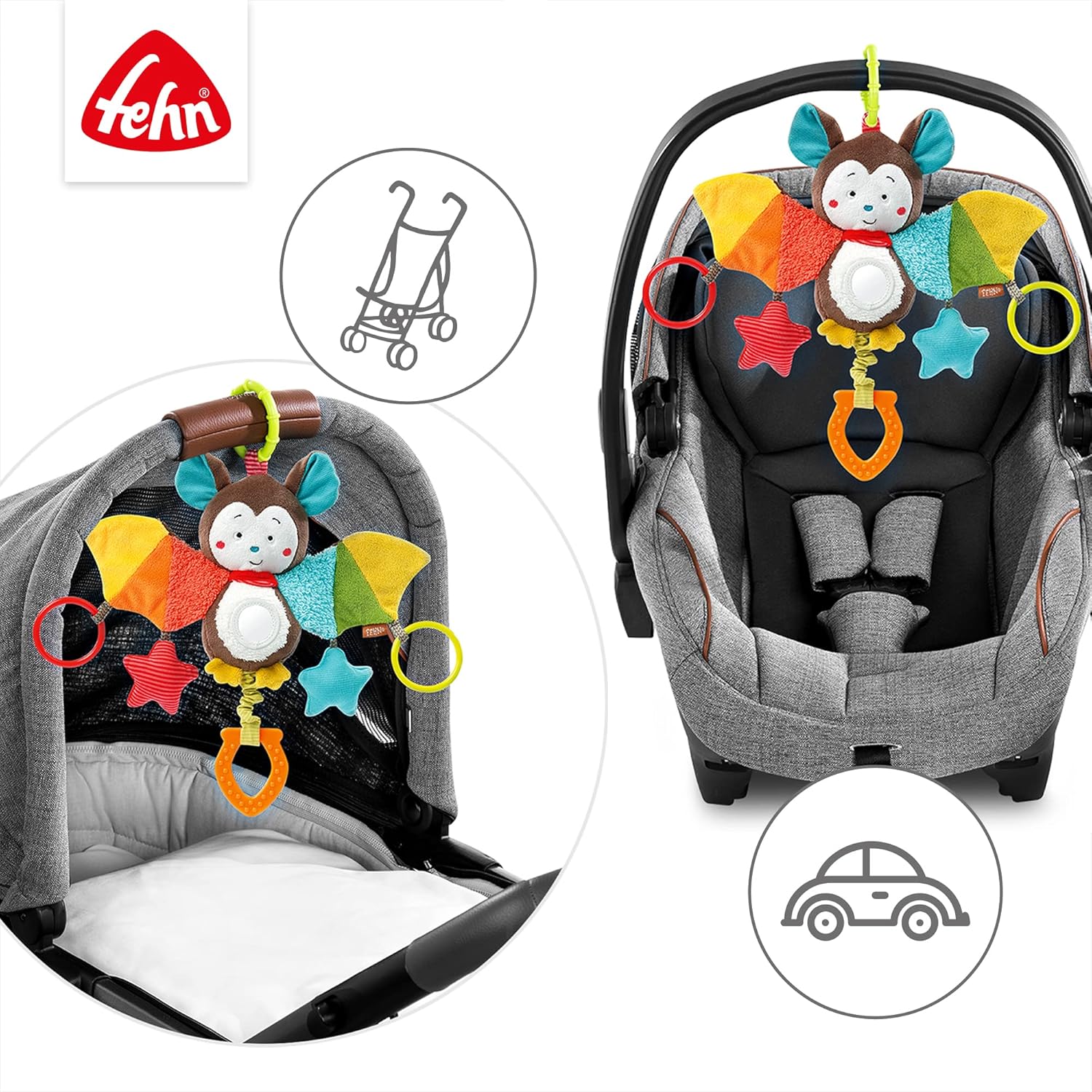Detalle de Fehn activité chauve-souris — Jouet d'éveil suspendable pour poussette, lit et siège auto