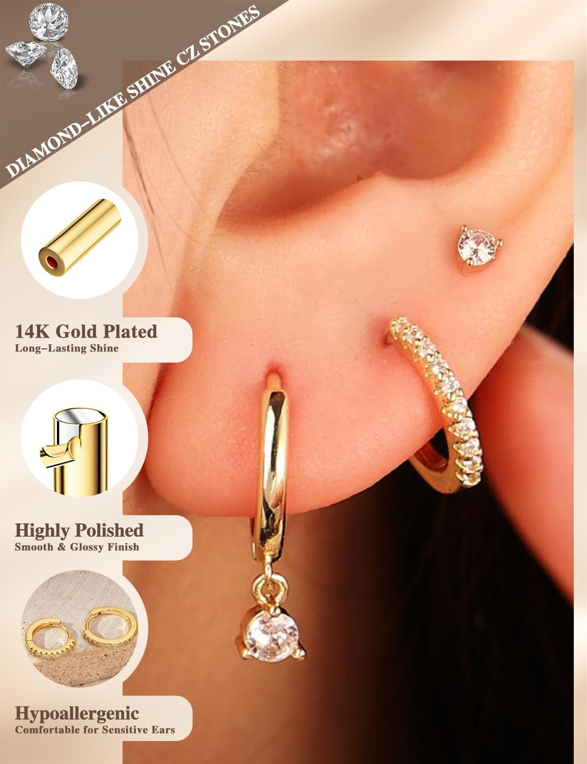 Detalle 2 de Freekiss Hoop Earrings, 14K Gold-Plated Brass