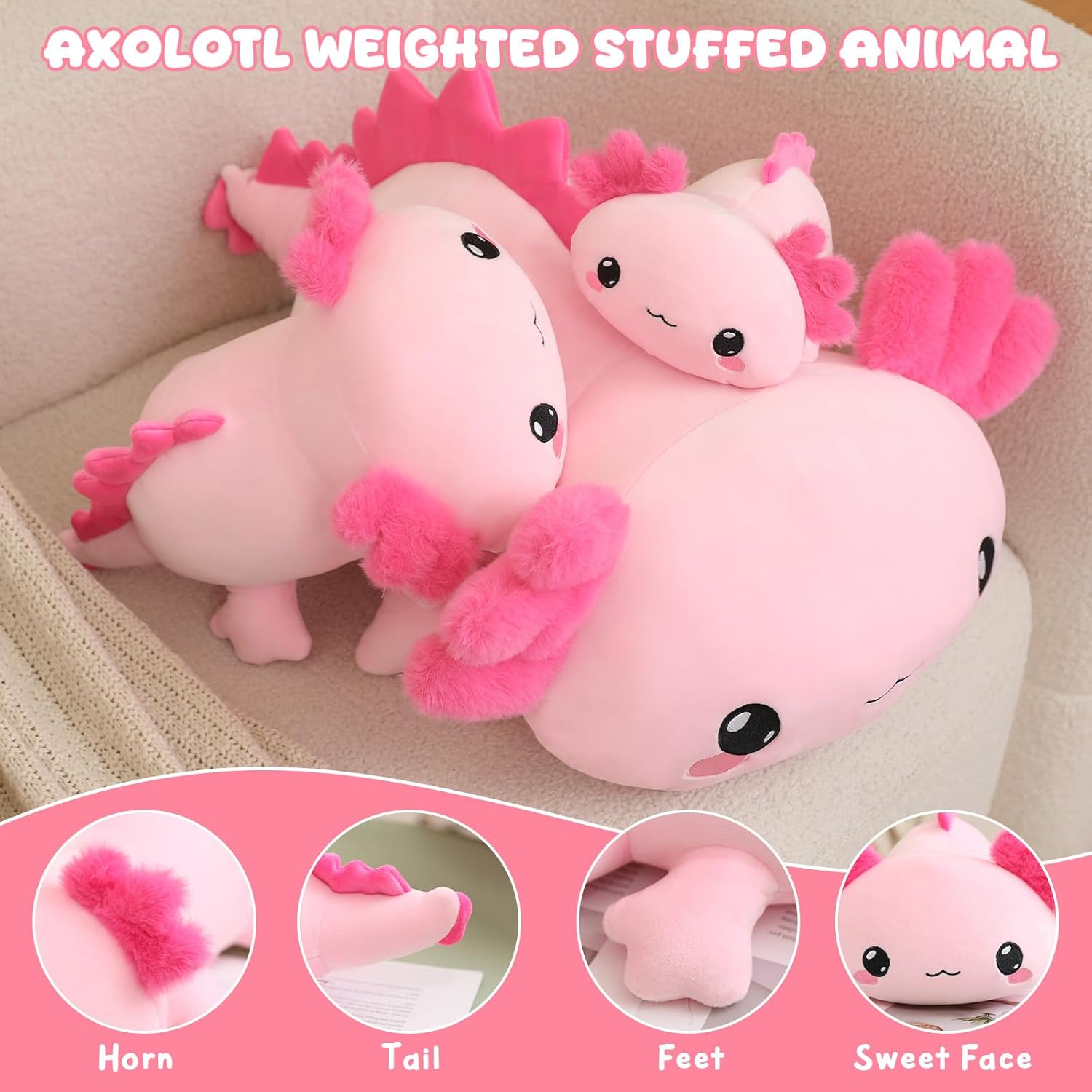 Thumbnail 5 de Xfrog gewichtetes Axolotl-Plüschtier 25 cm Rosa