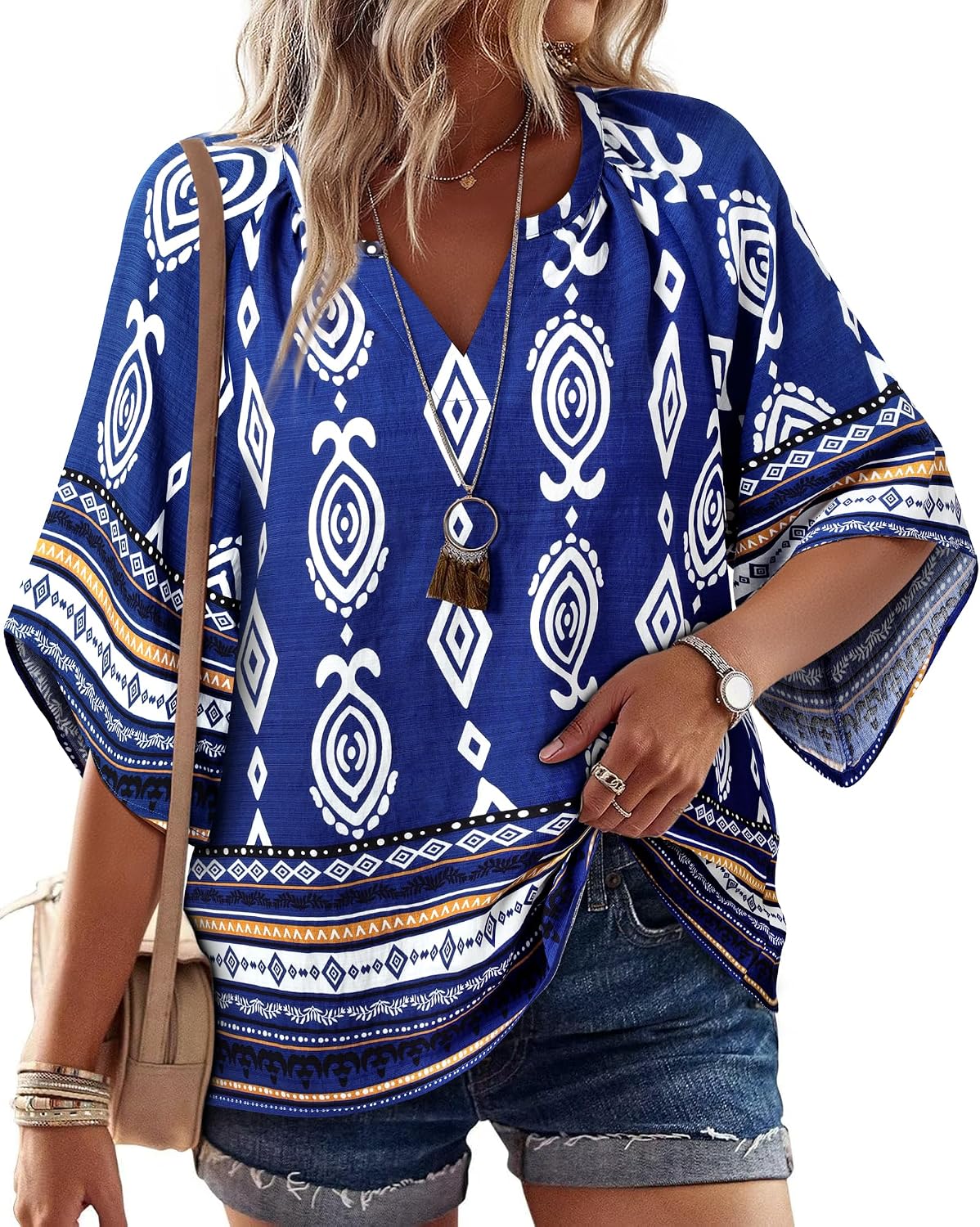 Thumbnail 6 de Bebonnie Women's 3/4 Sleeve V-Neck Bohemian Peasant Blouse