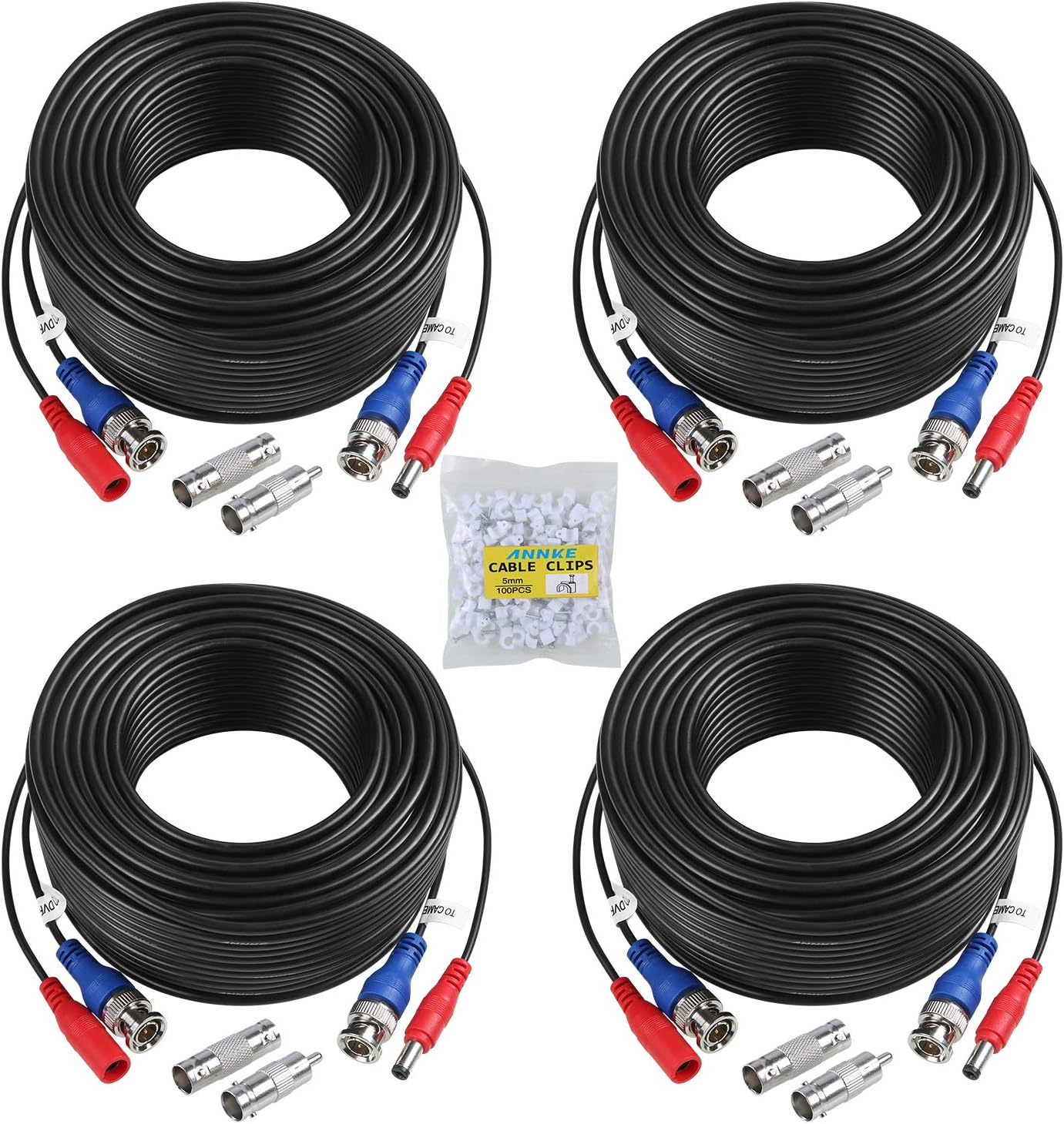 SANNCE kit cavi video di sorveglianza 4 x 30m (100FT) HD multifunzione per DVR CCTV, BNC/RCA e alimentazione DC