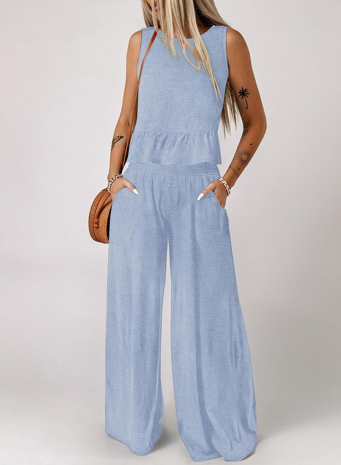 Detalle de Dokotoo Women’s 2-Piece Sleeveless Tank Top & Wide-Leg Pants Set