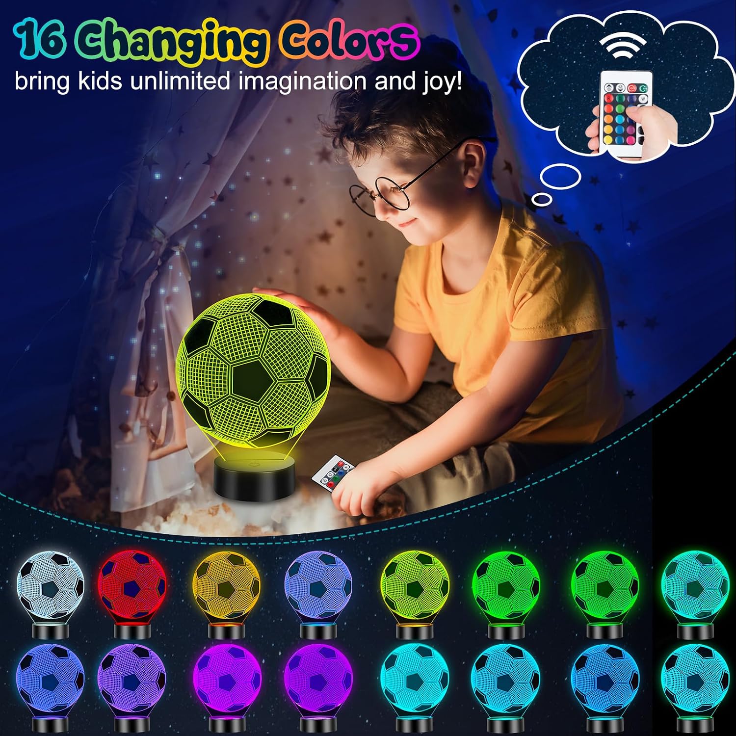 Thumbnail 4 de Linkax 3D Illusion Football Night Light 16 colours
