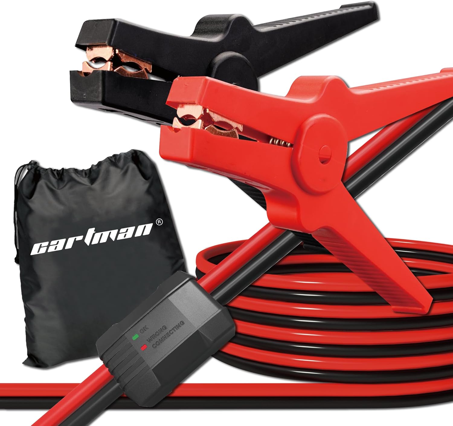 Detalle 2 de CARTMAN Jumper Cables (2 Metres) with Storage Bag – non-conducting rubber clamps for cars and SUVs