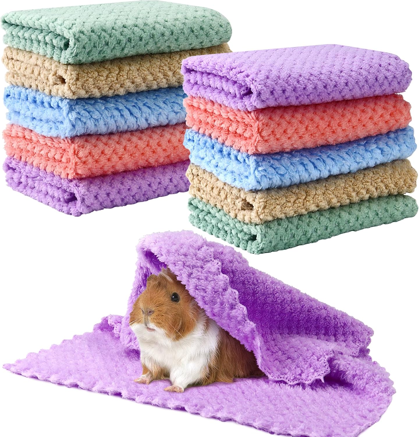 10Pcs Guinea Pig Fleece Blanket Set – 12 x 12In Small Animal Bedding and Cage Liners