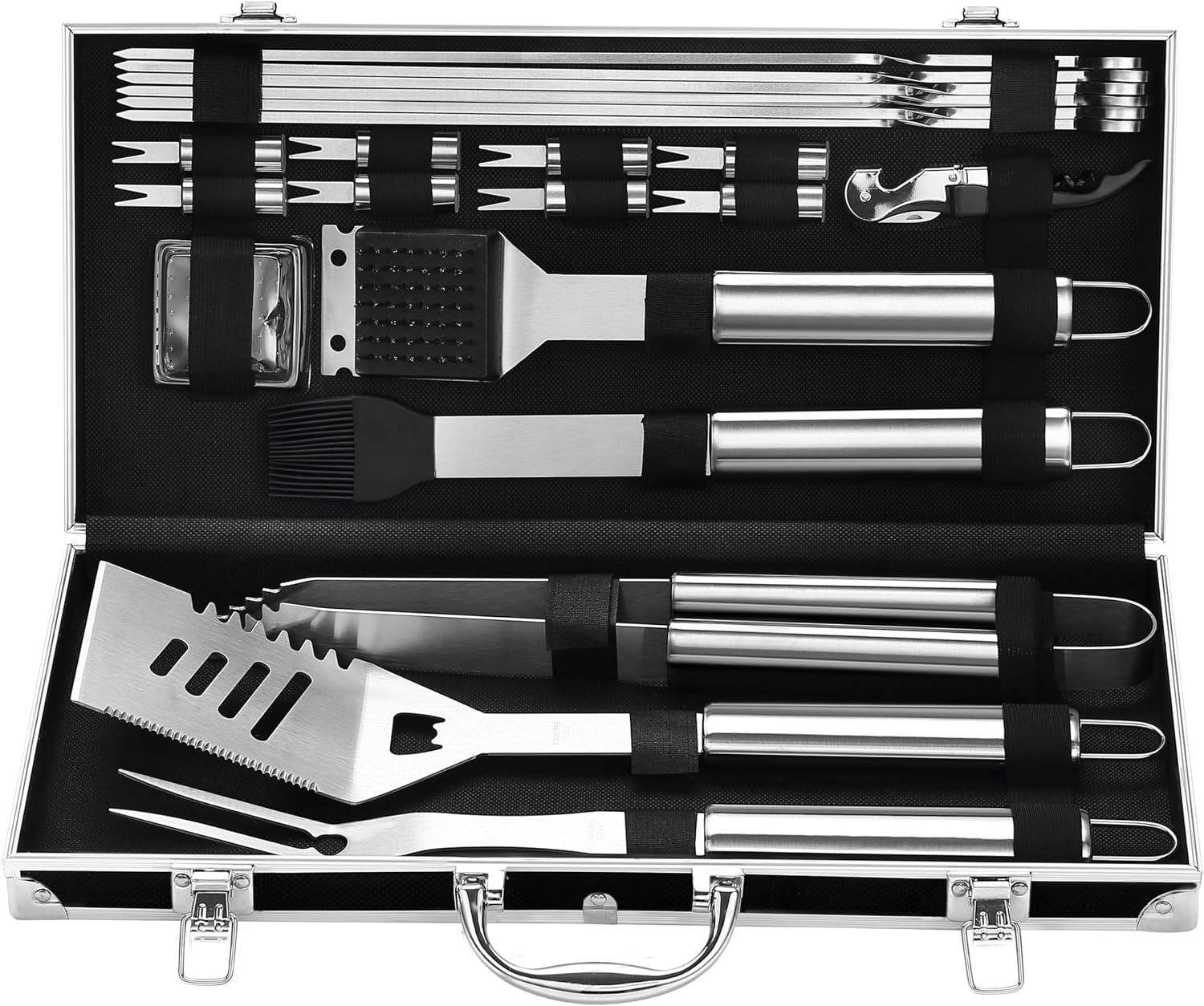 Detalle de Grilljoy CM-C21-SS BBQ Tool Set, 22-Piece Stainless Steel Kit with Case