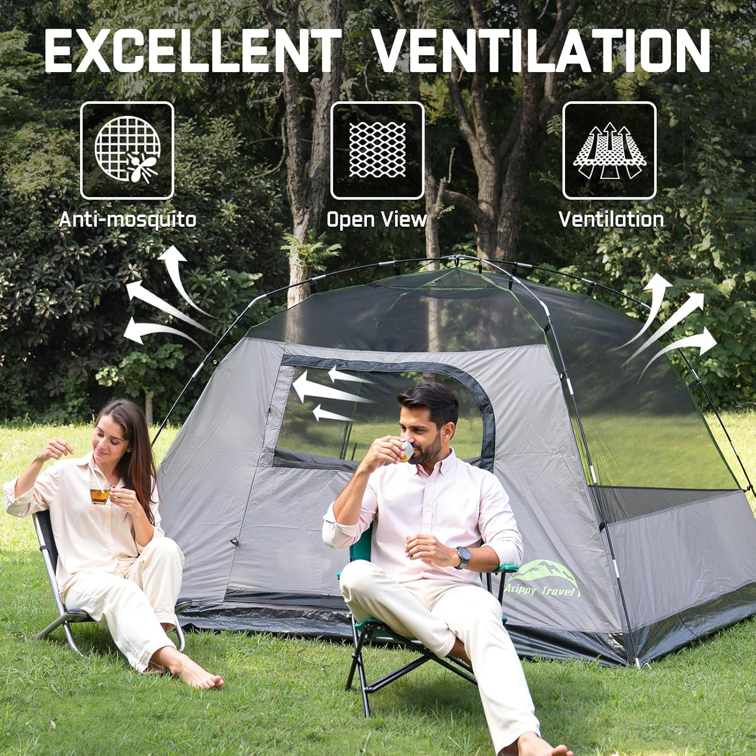 Detalle 2 de Happy Travel 4–6 Person Camping Dome Tent with Rainfly, Mesh Windows & Fast Setup