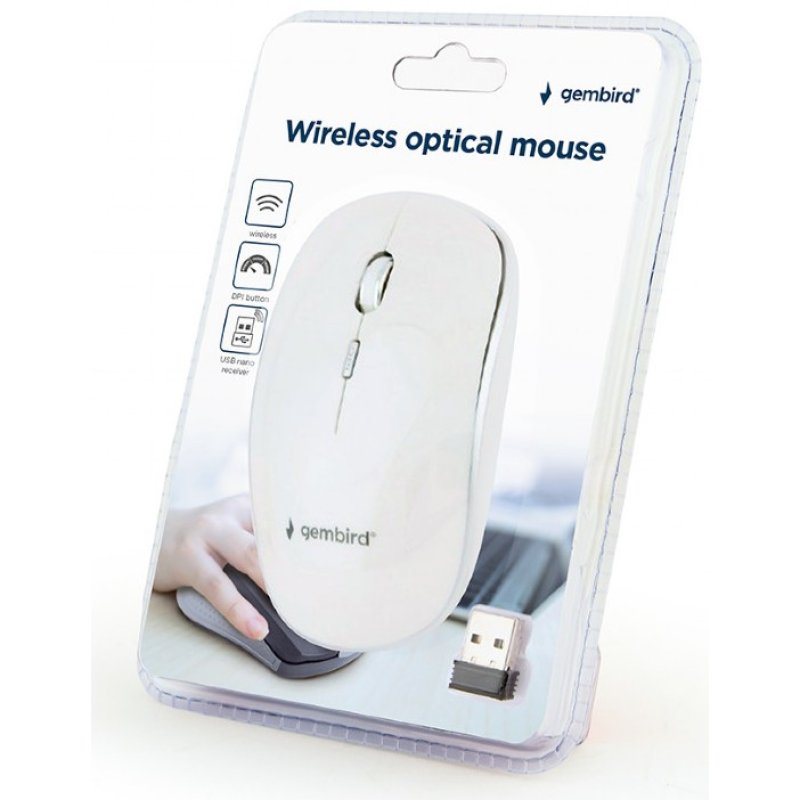 Detalle 2 de Gembird MUSW-4B-01-W: Ratón óptico inalámbrico 1600 DPI en blanco