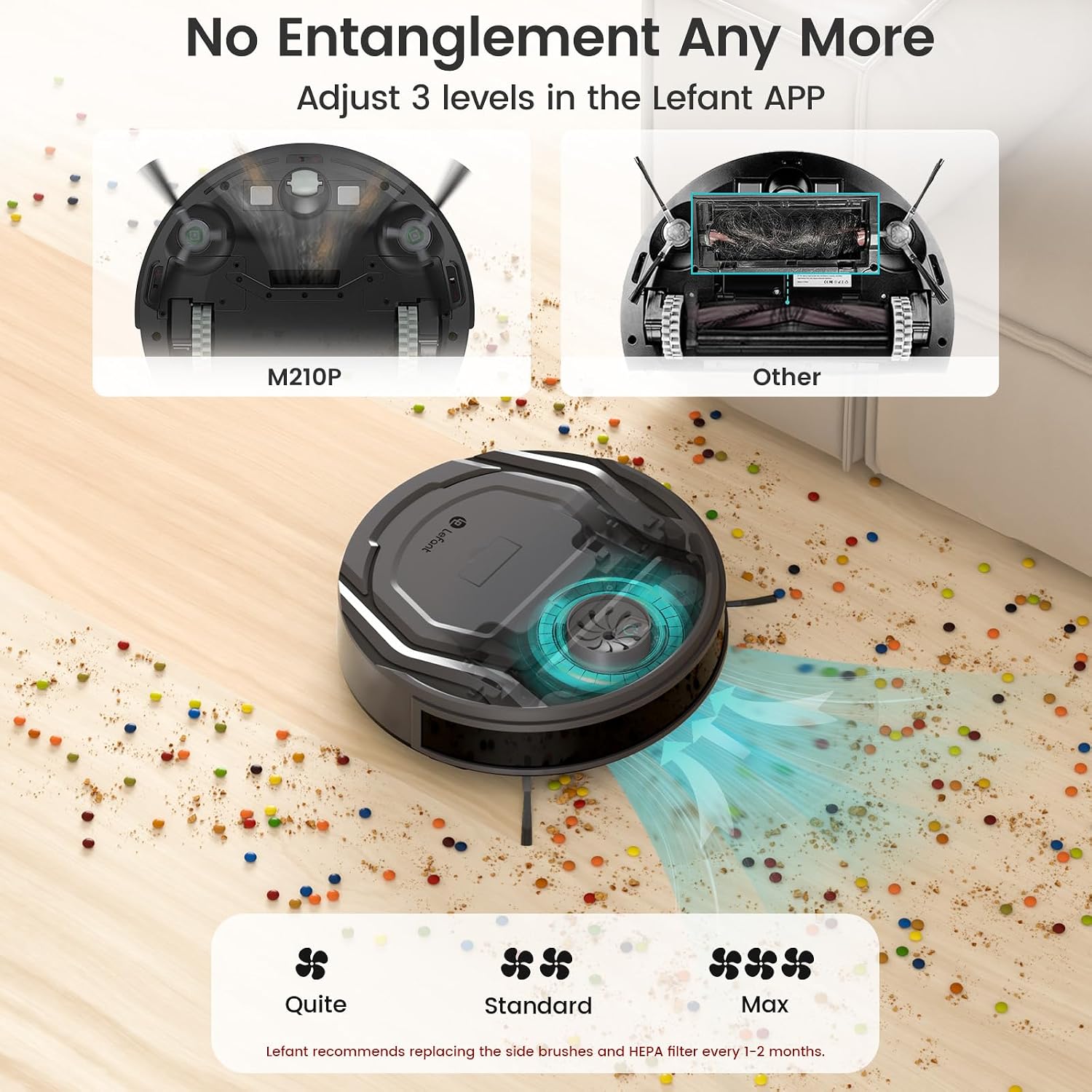 Detalle de Lefant M210P robot vacuum cleaner with Alexa voice control, slim 7.8cm design for pets