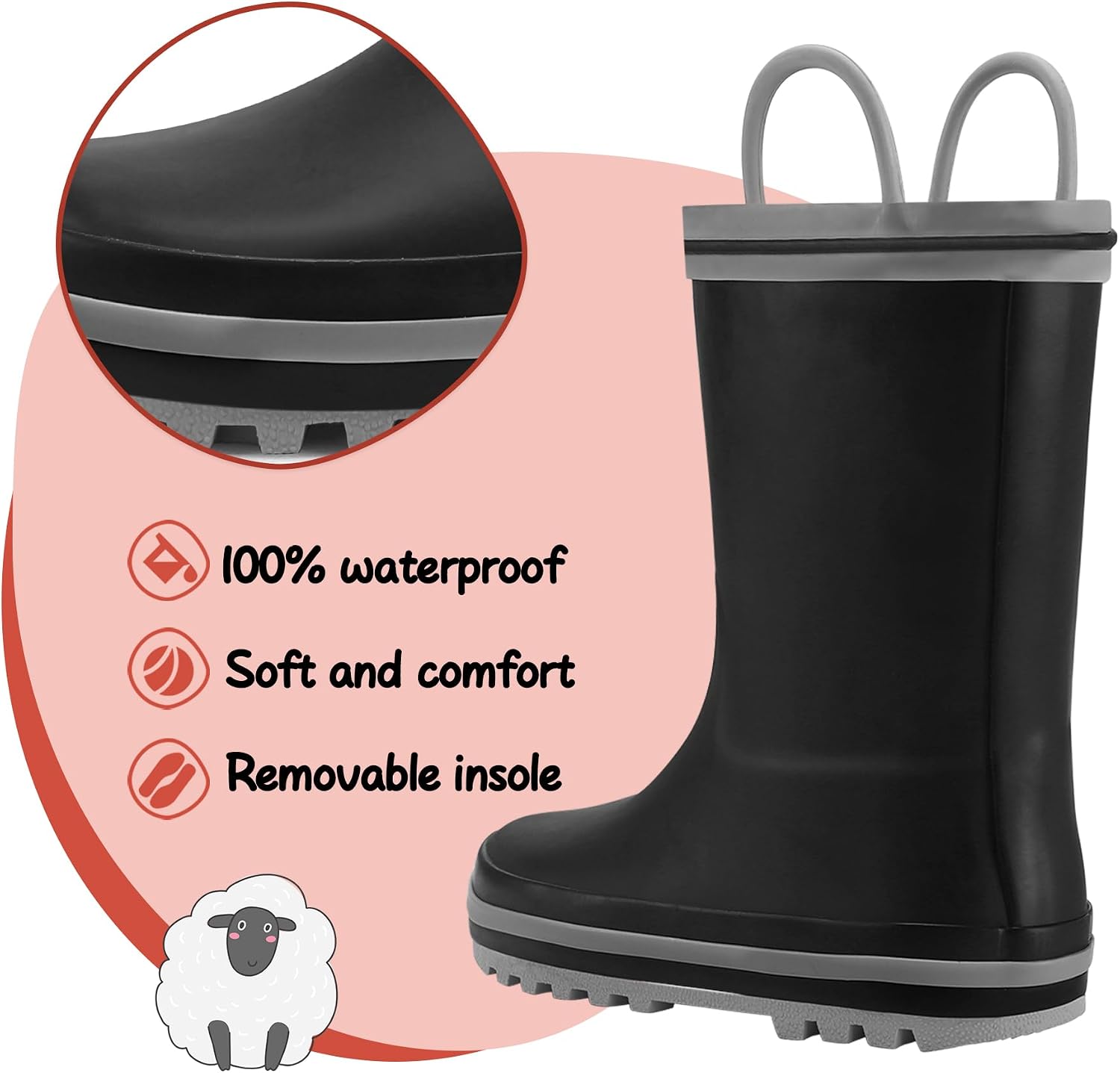 Detalle de K KomForme Kids Rain Boots: Waterproof Printed Rubber Boots with Handles