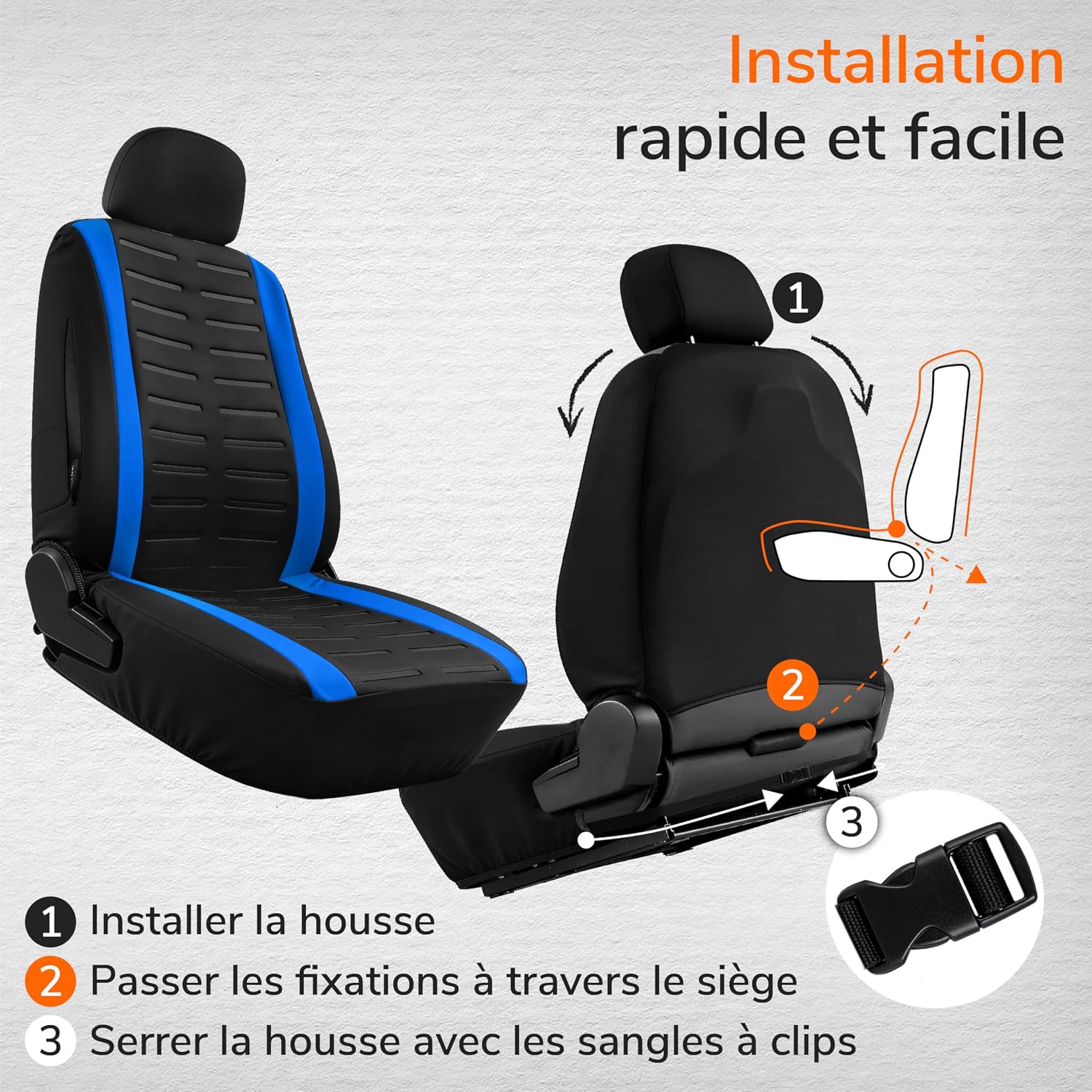 Thumbnail 6 de upgrade4cars Housses de siège avant universelles Version 2026 (set bleu) pour conducteur et passager