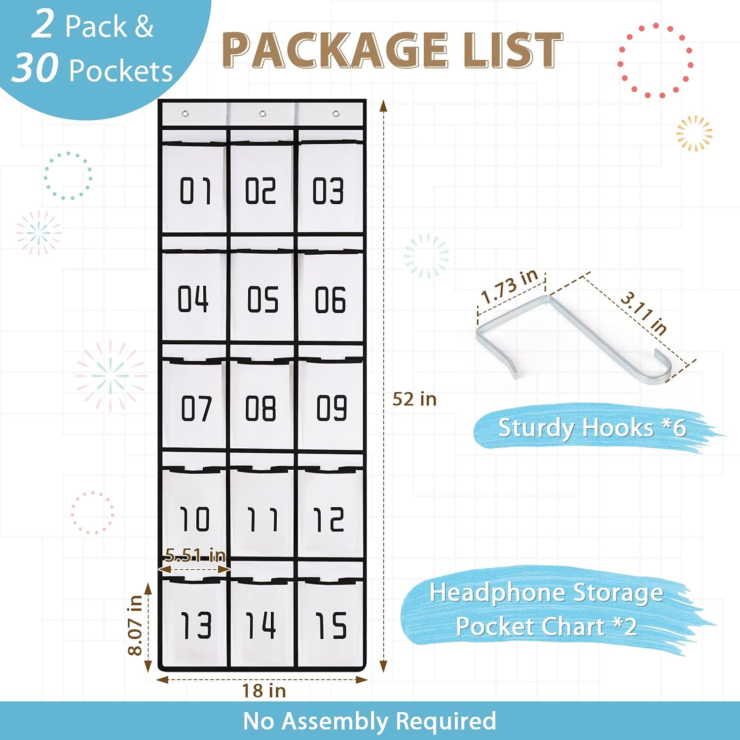 Detalle 2 de Classroom Headphone Organizer, 30 Pockets