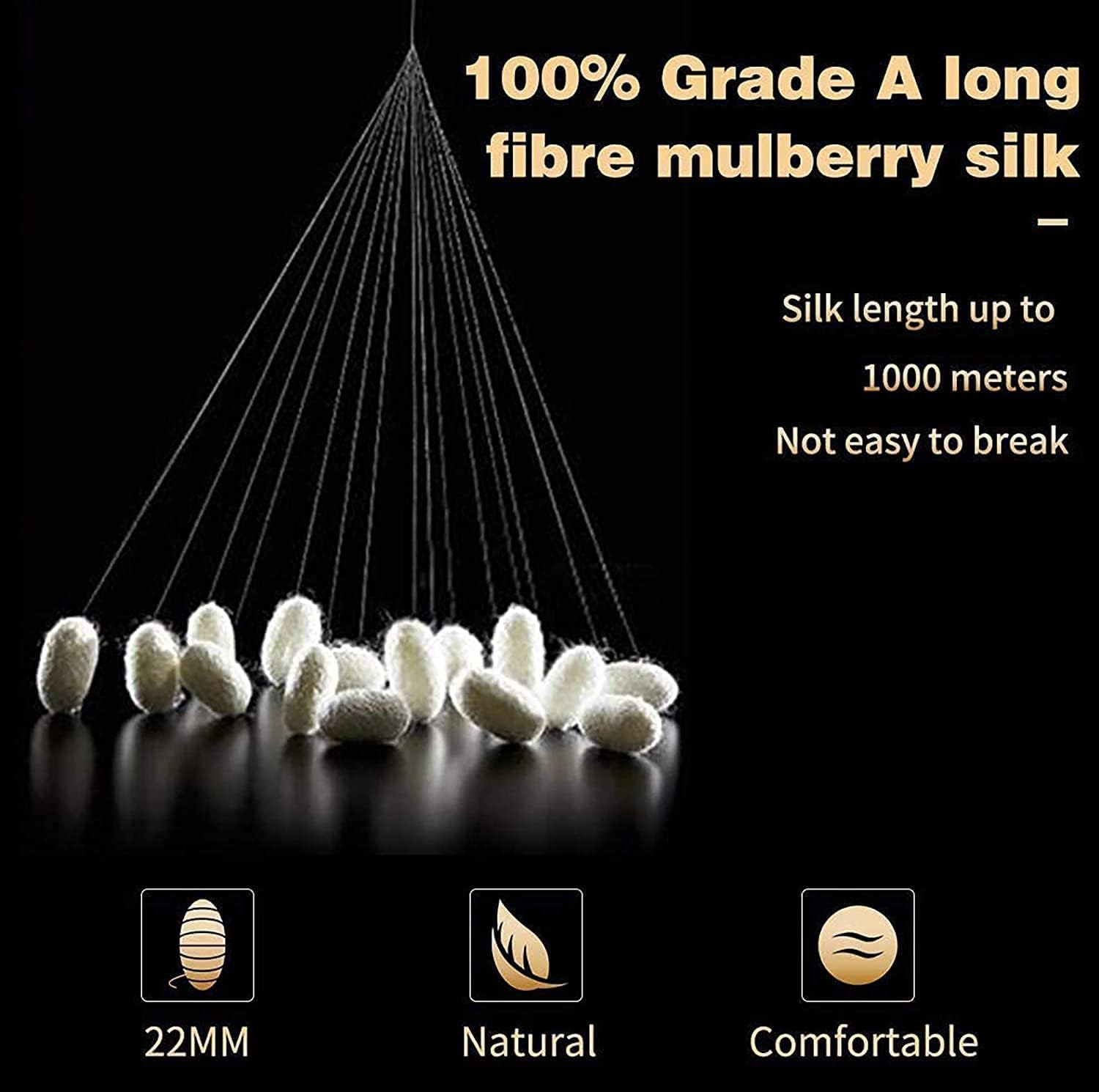 Thumbnail 6 de RUIPTSKE Federa in seta naturale ipoallergenica 22 momme 600 fili, cerniera invisibile Light Champagne 50x75 cm