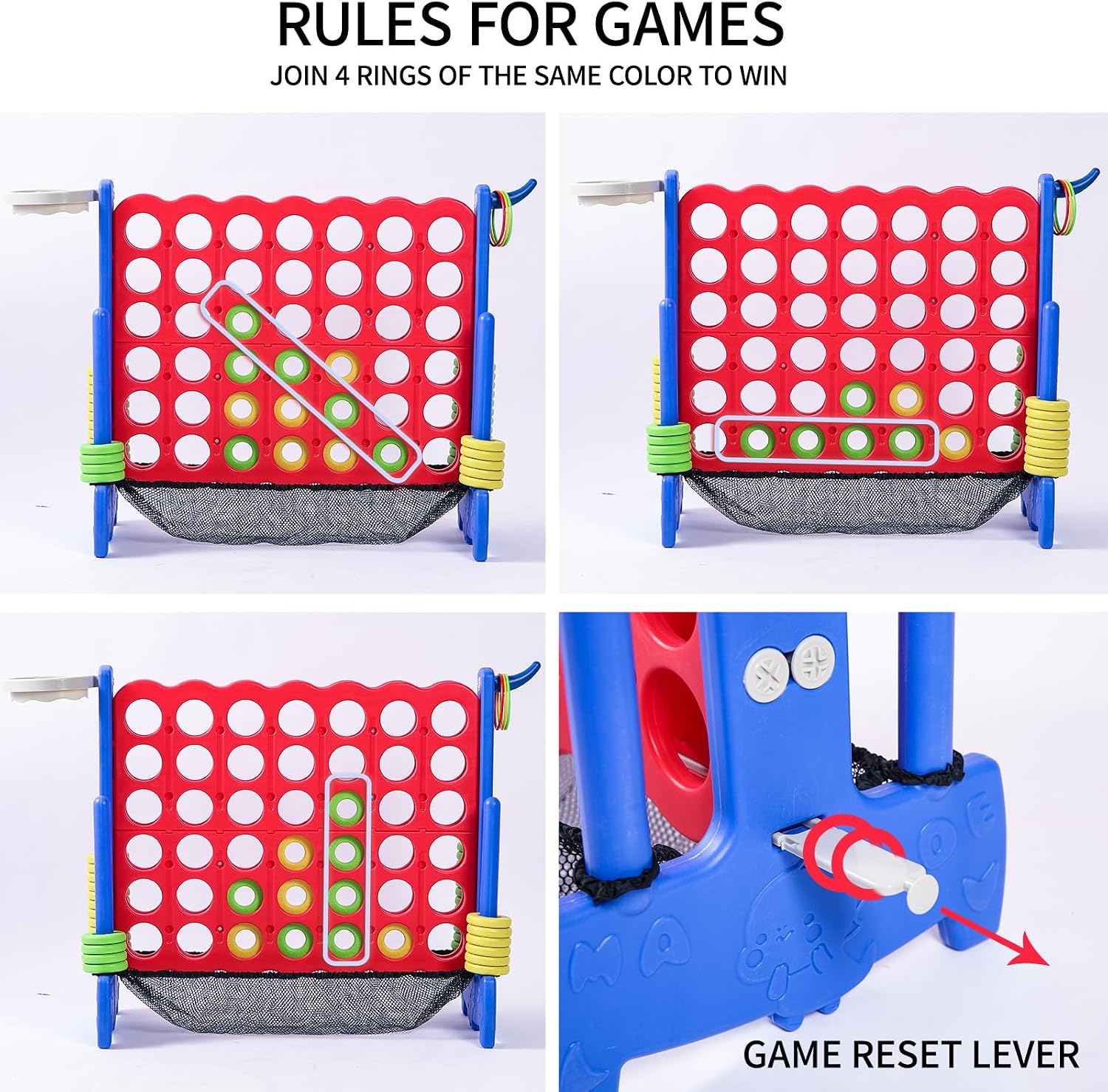 Thumbnail 1 de Tigasy Giant 4 Row Ring Toss Game with Carrying Bag (Blue/Red) – Indoor & Outdoor Fun