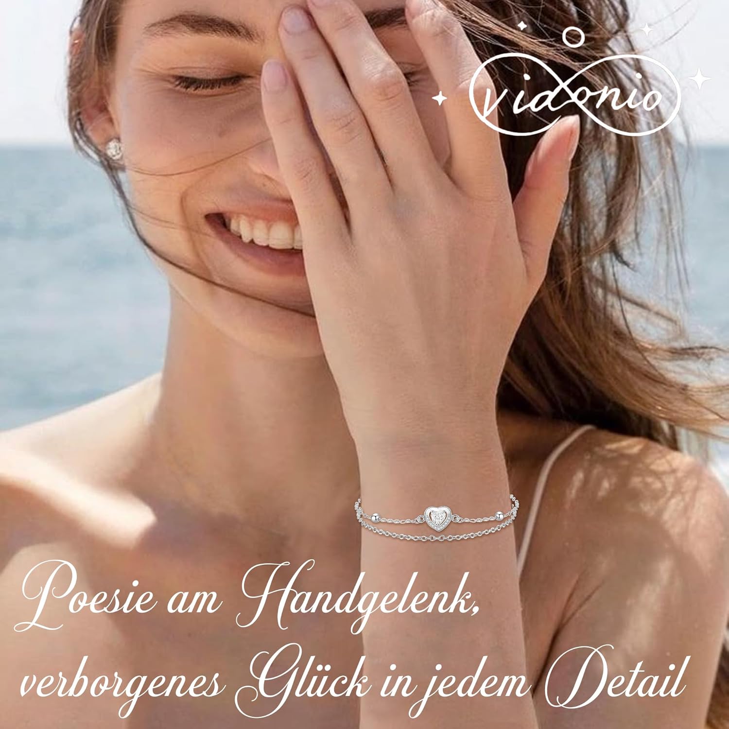 Thumbnail 1 de vidonio Layered Herz-Armband für Damen aus 925 Silber – verstellbar, mit Cubic-Zirkonia