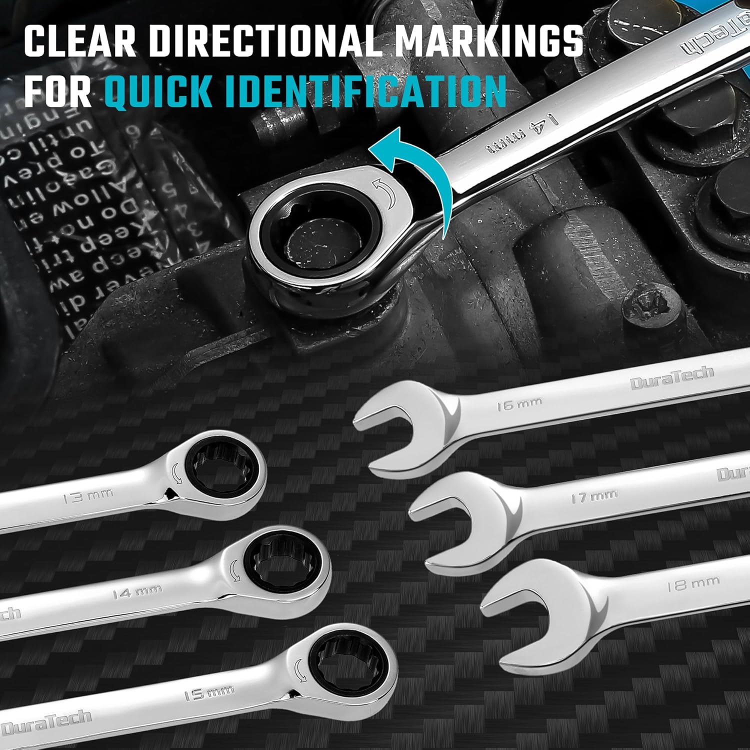 Detalle 2 de DURATECH Lot de 12 Clés Plates à Cliquet 8–19 mm – Ensemble robustes avec coffret serti