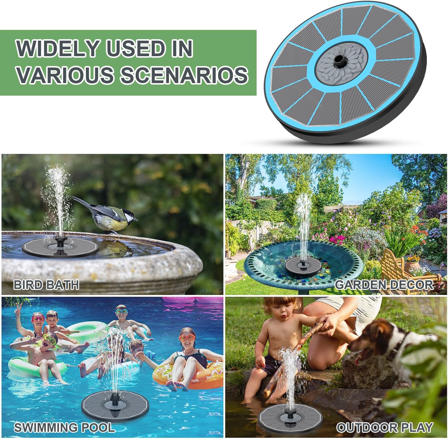 Thumbnail 5 de Yzert Solar Fountain 2025 Upgrade – 3.5W Glass Panel Solar Bird Bath Fountain (Blue)