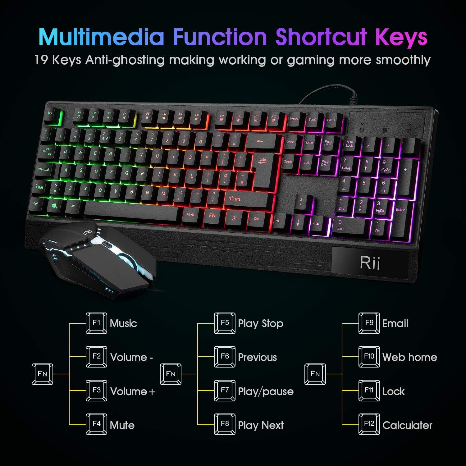Thumbnail 4 de Rii Gaming Keyboard and Mouse Set RGB