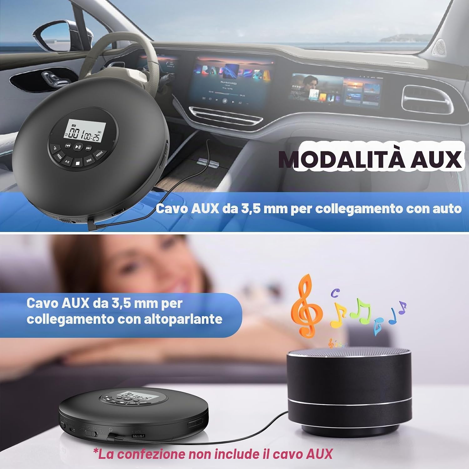 Detalle 2 de Arafuna Lettore CD portatile: Lettore CD compatto con protezione Anti-Skip e funzioni programmabili