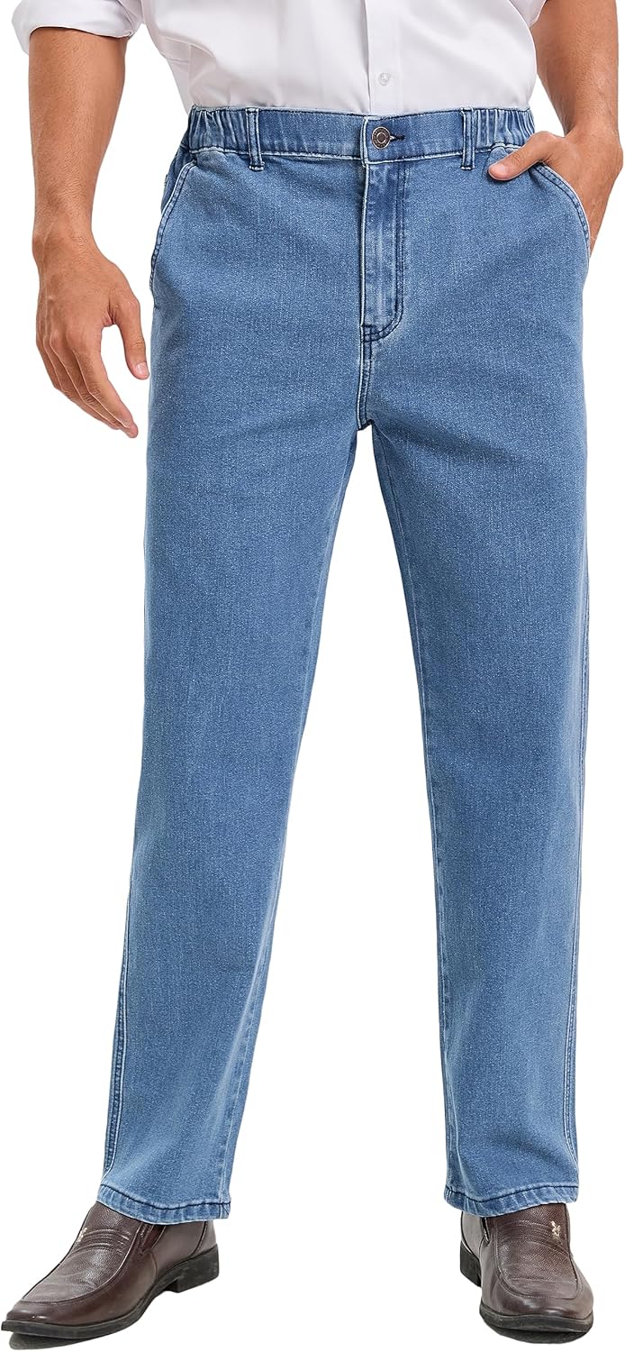 Thumbnail 6 de Voeeron Men’s Elastic Waist Relaxed Fit Jeans with Zipper & Button