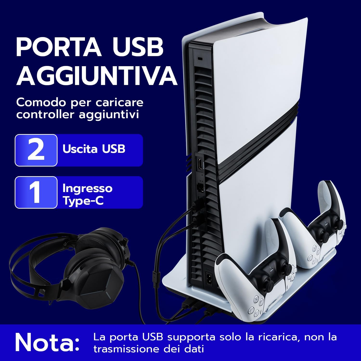 Thumbnail 6 de Wigearss Supporto verticale di raffreddamento PS5 con doppio caricatore per DualSense (PS5/PS5 Slim/PS5 Pro, Disc e Digital)