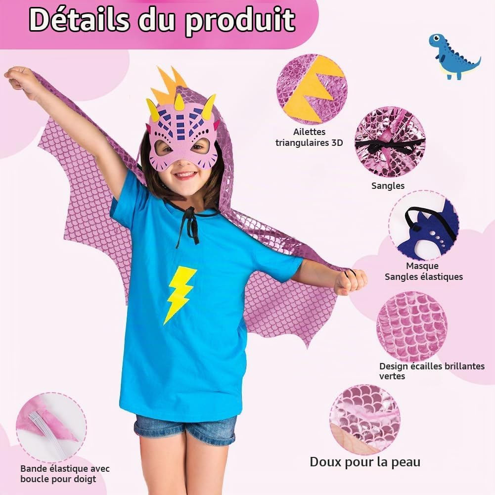 Detalle de AOMIG dinosauruscape voor kinderen, roze polyester kostuum in maat 110