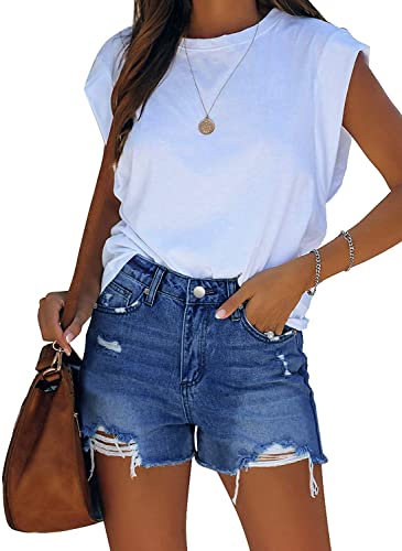 Detalle 2 de KISSMODA Women’s Stretch Jean Shorts with Mid Rise and Rolled Hem