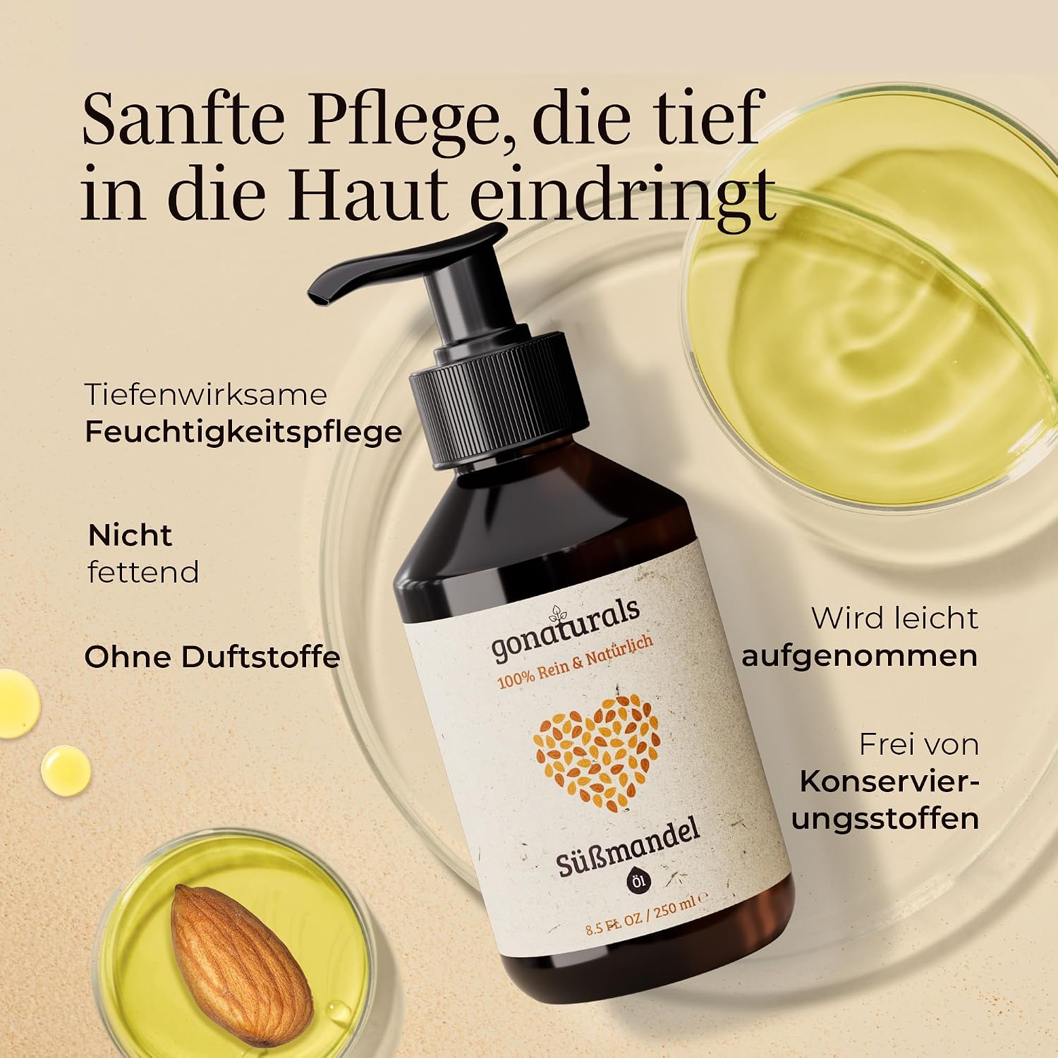 Detalle 2 de GoNaturals Natürliches Süßmandelöl 250 ml