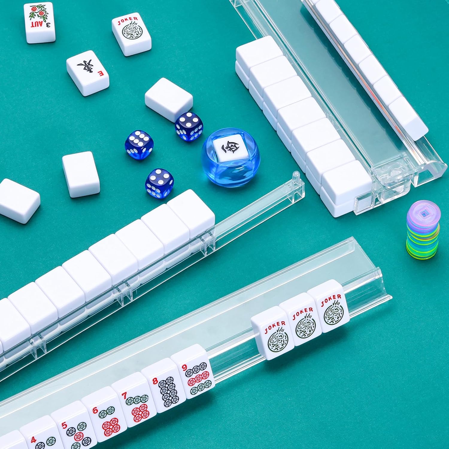 Detalle 2 de GUSTARIA Mahjong All-in-One Tile Rack & Pusher: White, Set of 4