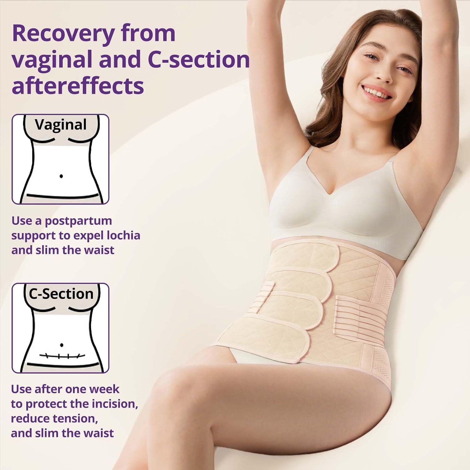 Detalle 2 de JOYNCLEON Fascia Post Partum con Cintura Pelvica: supporto regolabile per recupero post parto (Beige, Medium)