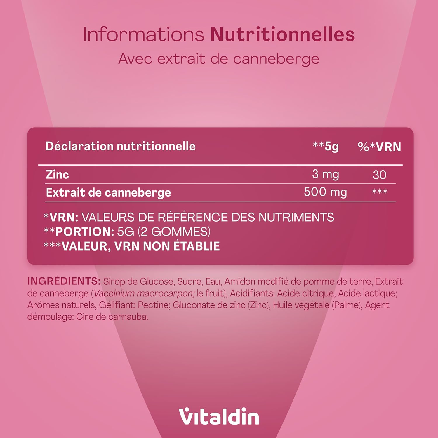 Thumbnail 6 de VITALDIN Cranberry Gummies – Complément Alimentaire 500 mg Extrait de Canneberge + Zinc, 70 Gommes (1 mois) – Vegan & Sans Gluten
