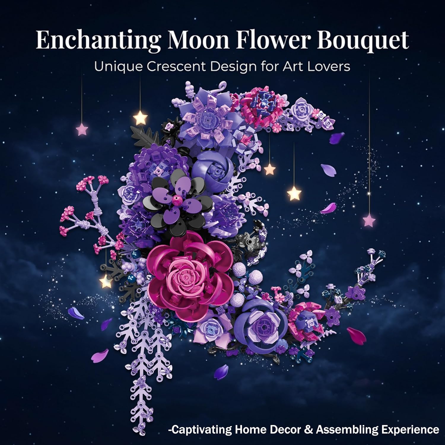 Detalle de Loyratche Purple Moon Flower Building Set: A Lunar Floral Display Compatible with LEGO