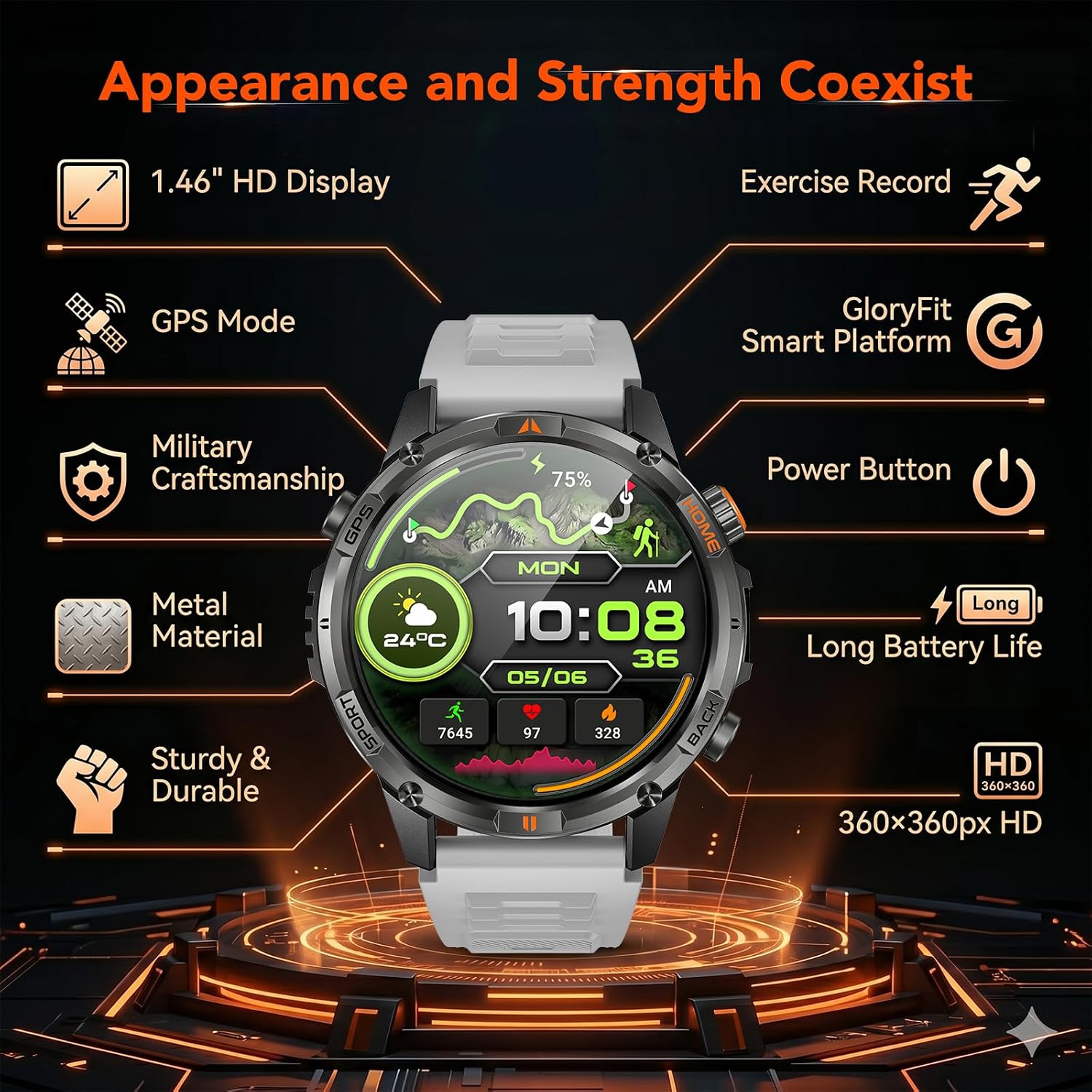 Thumbnail 6 de idomars YK15 GPS-smartwatch met rond scherm, Bluetooth-bellen en IP68