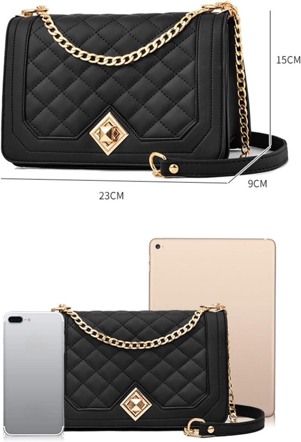 Detalle de Travistar Damen Umhängetasche klein mit Ketten-Schulterriemen (Crossbody) – 23 x 15 x 9 cm