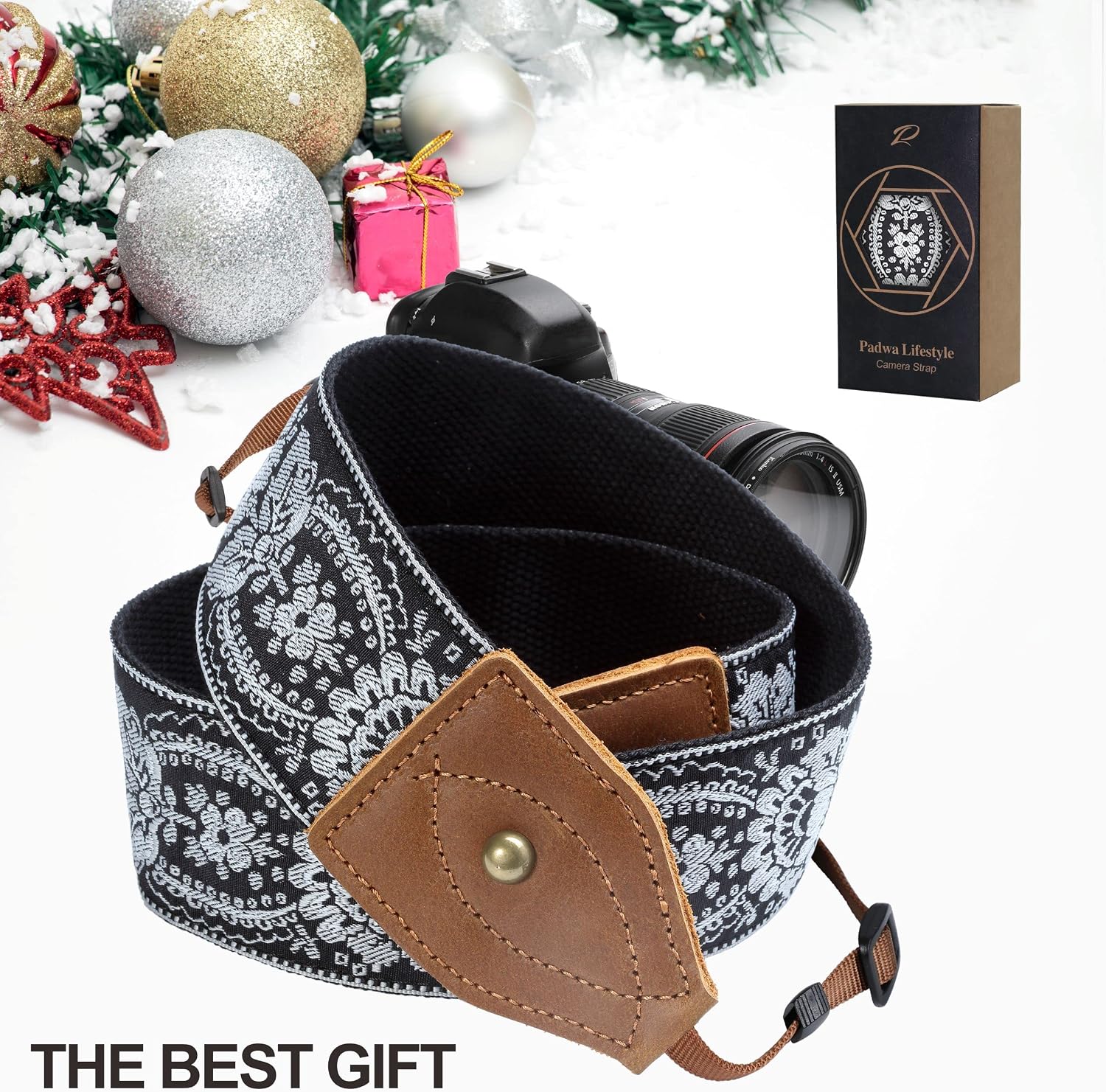 Thumbnail 6 de Padwa Lifestyle 2" Wide Classic Crazy Horse Art Cowhide Camera Strap with Jacquard Embroidery
