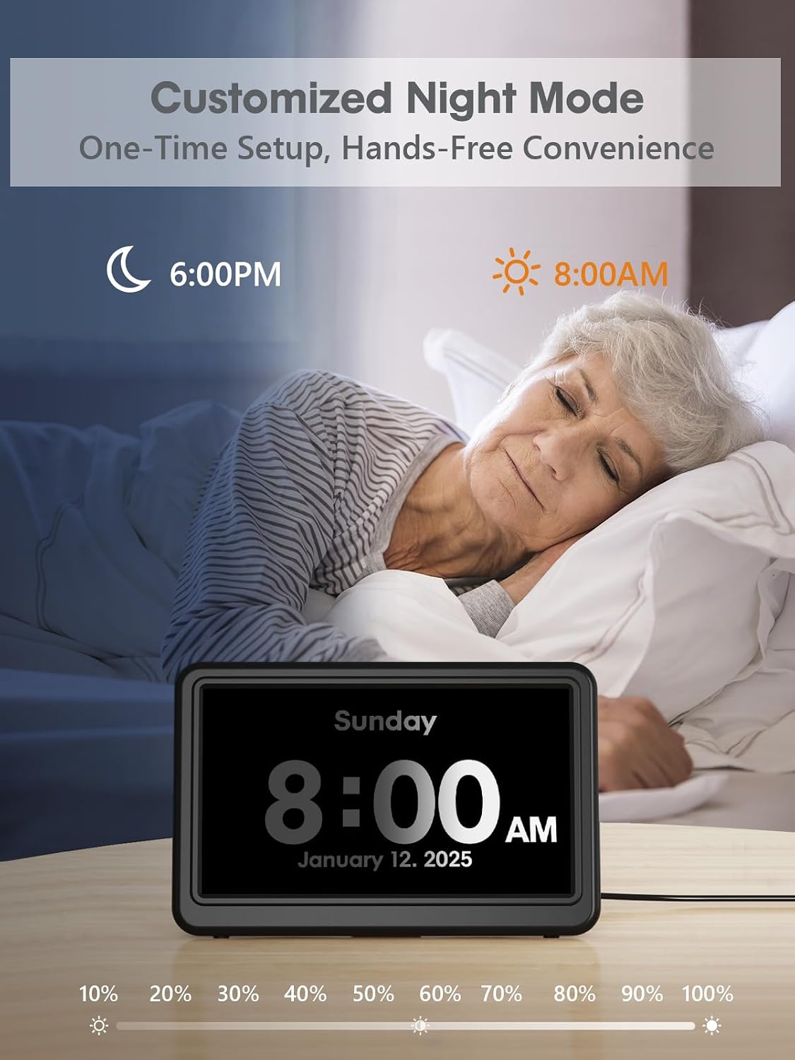 Detalle de ROCAM CR1029-Black 7-Inch Digital Calendar Clock with 20 Alarms and Auto-Dimming