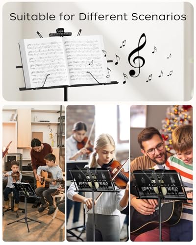 Detalle de K KASONIC 2 in 1 Music Stand Collapsible with Sheet Clip & Carry Bag (Black)