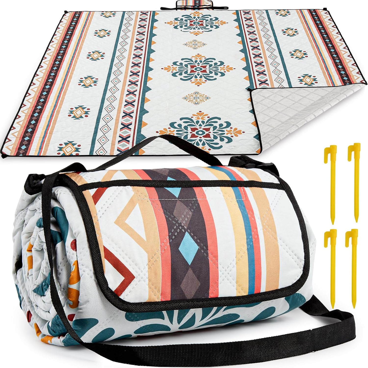 Detalle de HAUSPROFI Waterproof Picnic Blanket – 200 x 200 cm (Large) with Carrying Handle