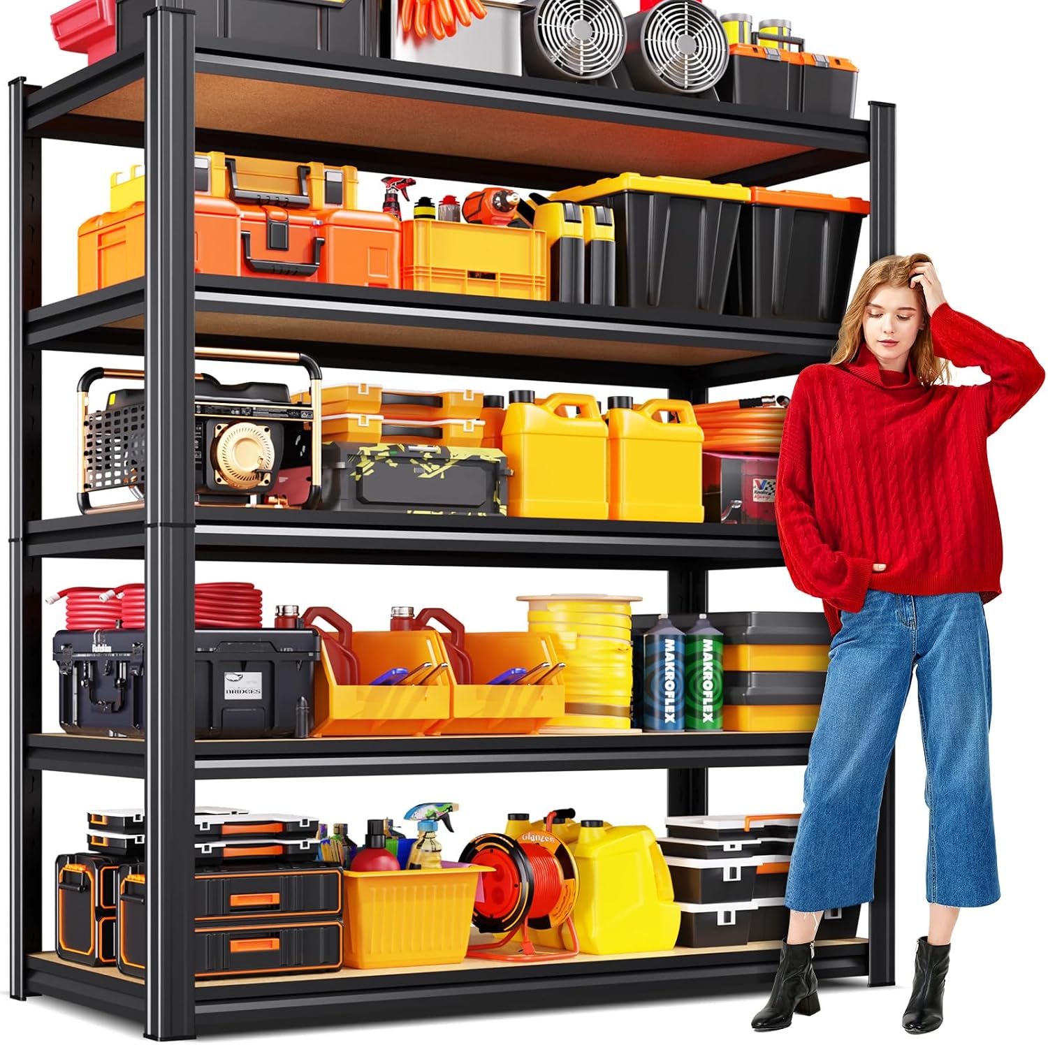 Detalle de KORVENA shelving-1980 5-Tier Adjustable Metal Storage Shelving, 78-Inch