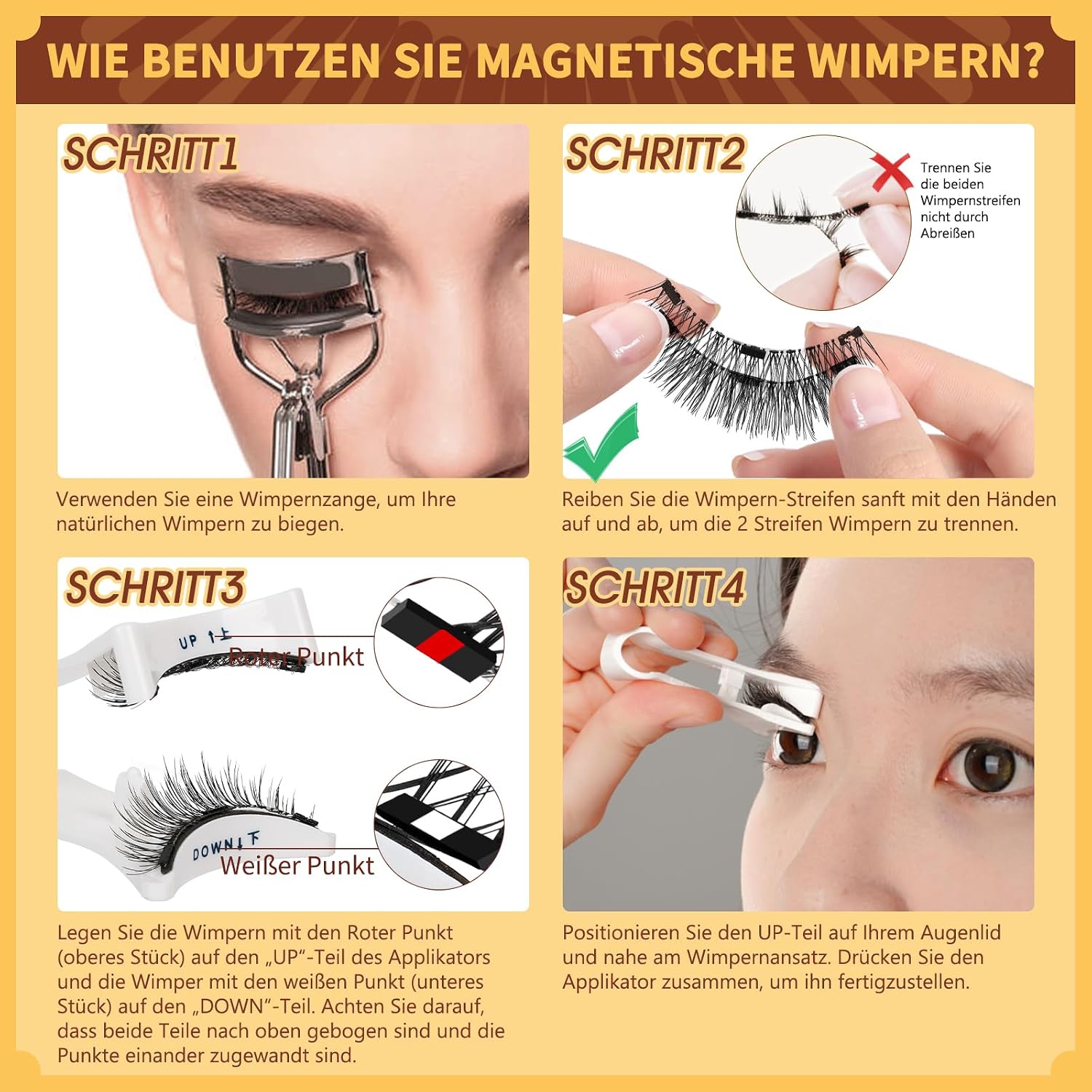 Thumbnail 3 de QUEWEL Wiederverwendbares magnetisches Wimpern-Set mit Applikator – 2 Paar, natürlicher Look