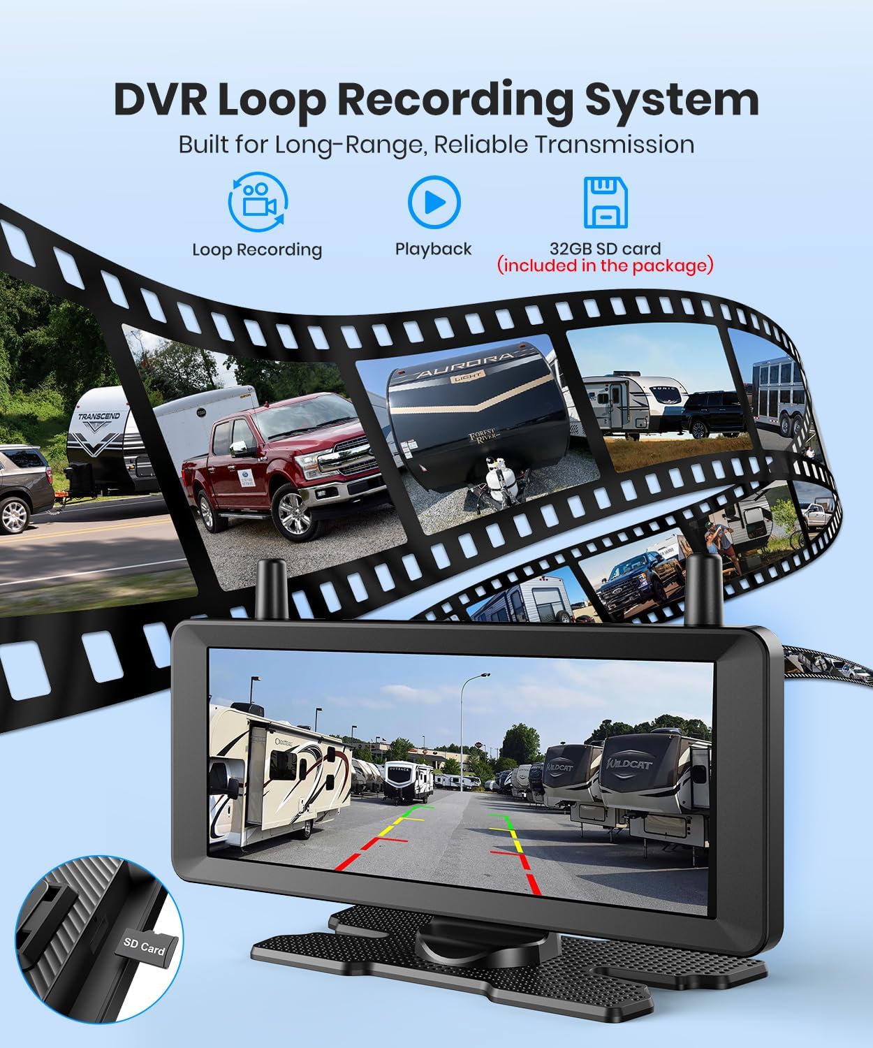 Detalle de AUTO-VOX 7.2" Wireless Magnetic Backup Camera System with 1080P Dual Camera and Monitor (Built-In DVR)