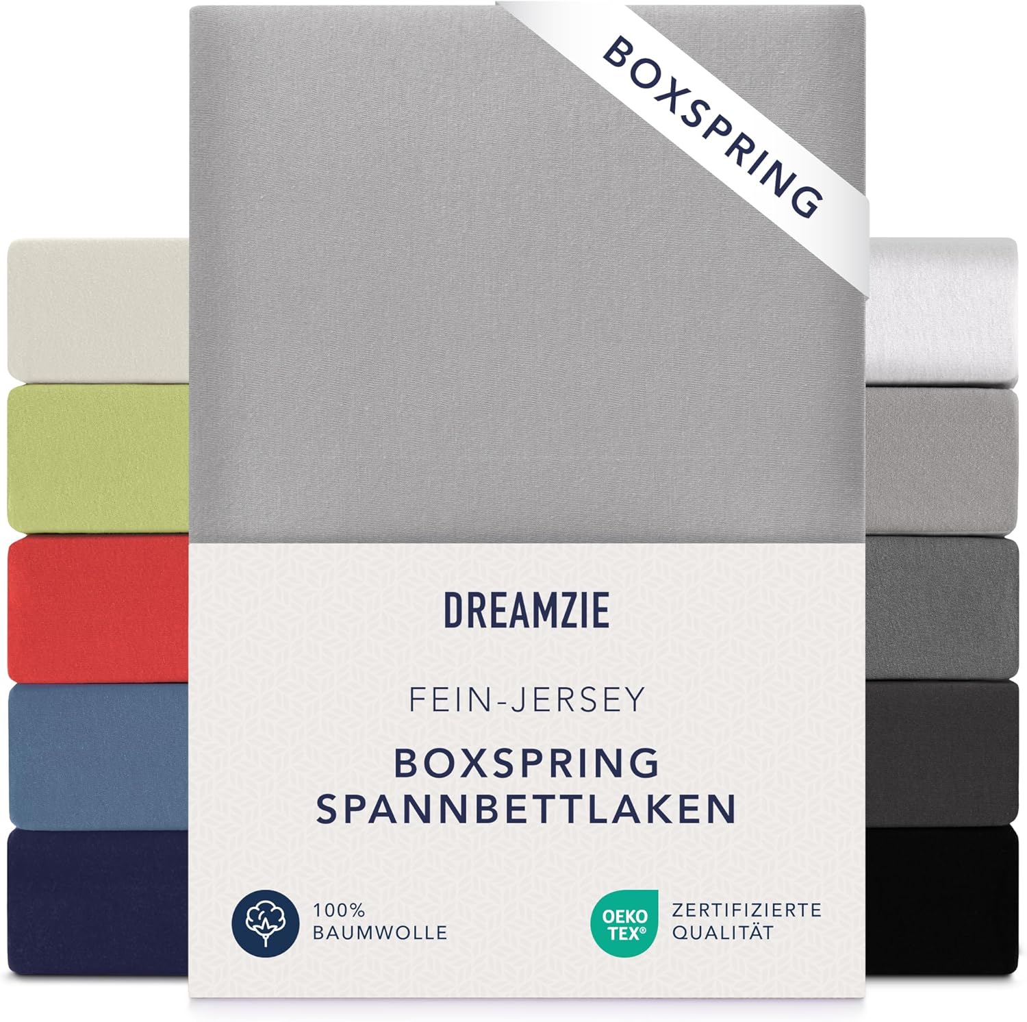 Detalle de Dreamzie Premium Spannbettlaken 180x200 cm / 200x200 cm – 37 cm Seitenhöhe – 100% Jersey Baumwolle, OEKO-TEX Grau