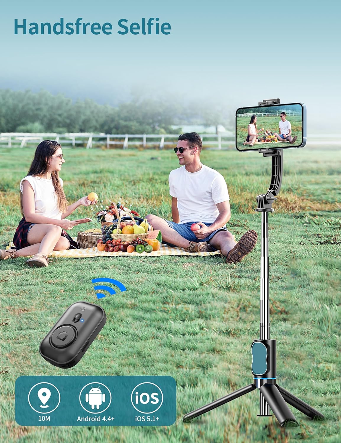 Thumbnail 1 de Selfie Stick for iPhone – 41" extendable tripod with detachable phone holder and wireless remote