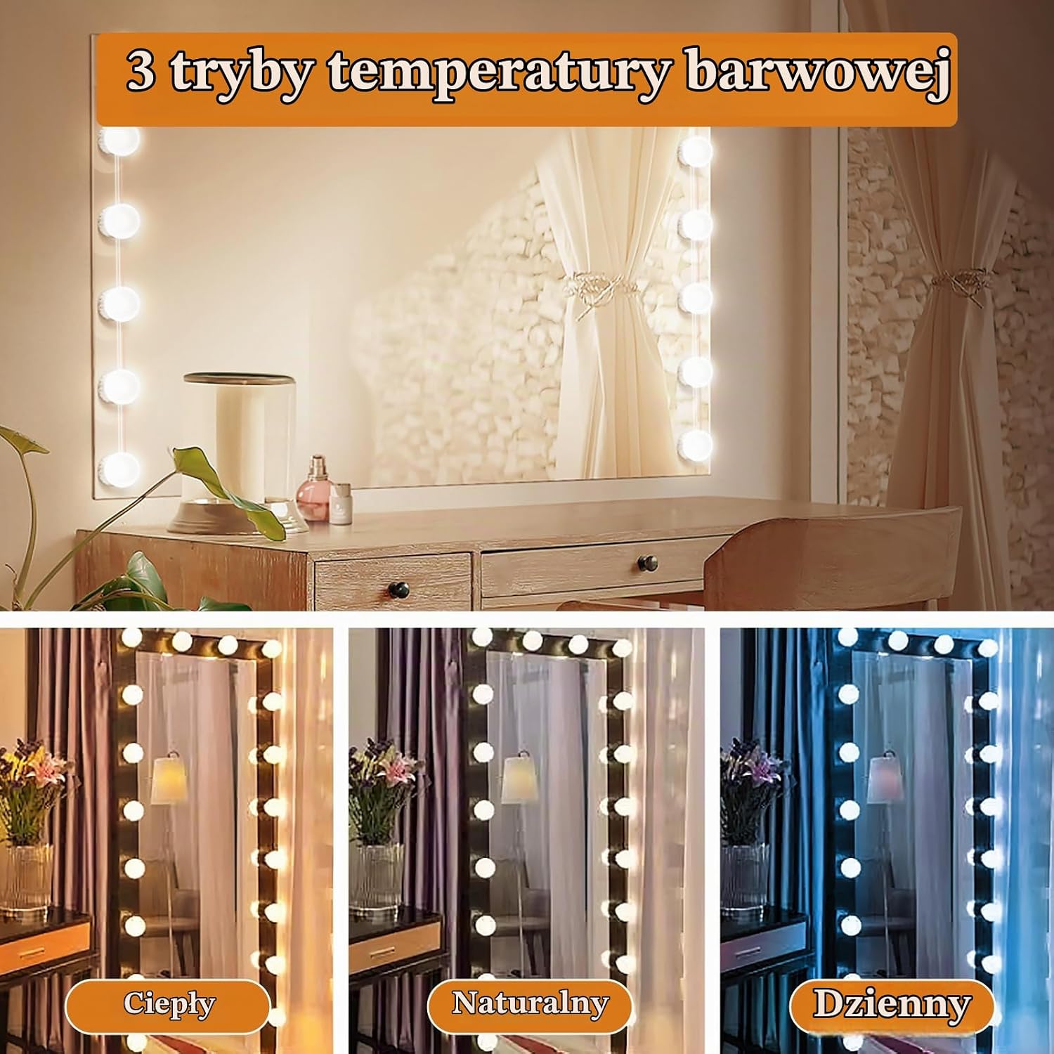 Thumbnail 1 de OSDUE P-MS20240313-A – oświetlenie do lustra LED, 3 barwy i ściemnianie