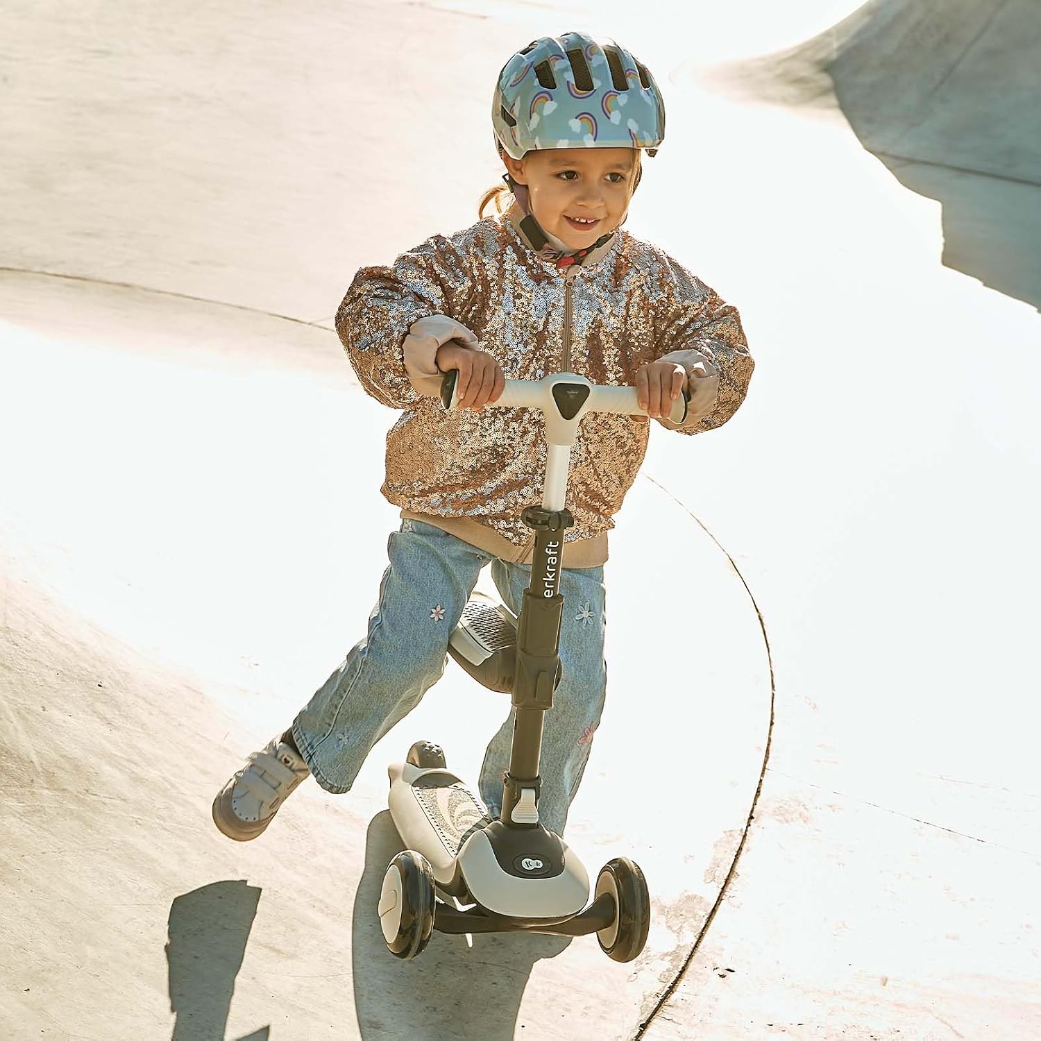 Detalle de Kinderkraft Halley 2 Trottinette 2 en 1 – Siège réglable et guidon adaptable