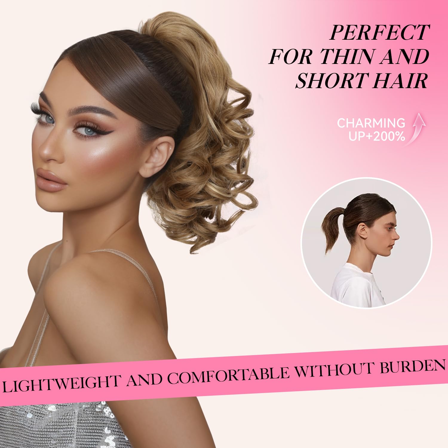 Thumbnail 2 de ZQIAN BEAUTY Claw Clip Ponytail Extension – 12 Inch Curly Ponytail, Dark Brown